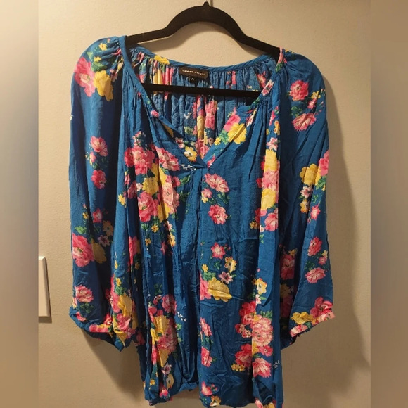 Adrienne Vittadini Blue Floral 3/4 Sleeve Blouse in Size 2X - Picture 1 of 10
